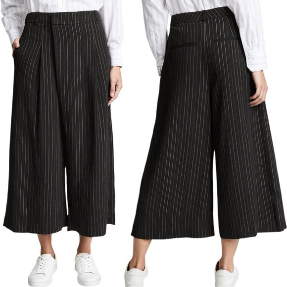 Vince - NWT, Women’s Wide-Leg Culotte Cropped Pants, Striped - Black, Size 8 - Picture 1 of 13